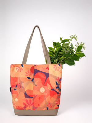 Bardo large tote bag - Orange flowers - Premium large tote bag from Bardo bag - Just lvabstract, art bag, black, floral, flower, geometric abstraction, gift, green, handemade, large, nature, pink, purple, red, tablet, tote bag, tulips, vegan leather, woman, work bag79! Shop now at BARDO ART WORKS