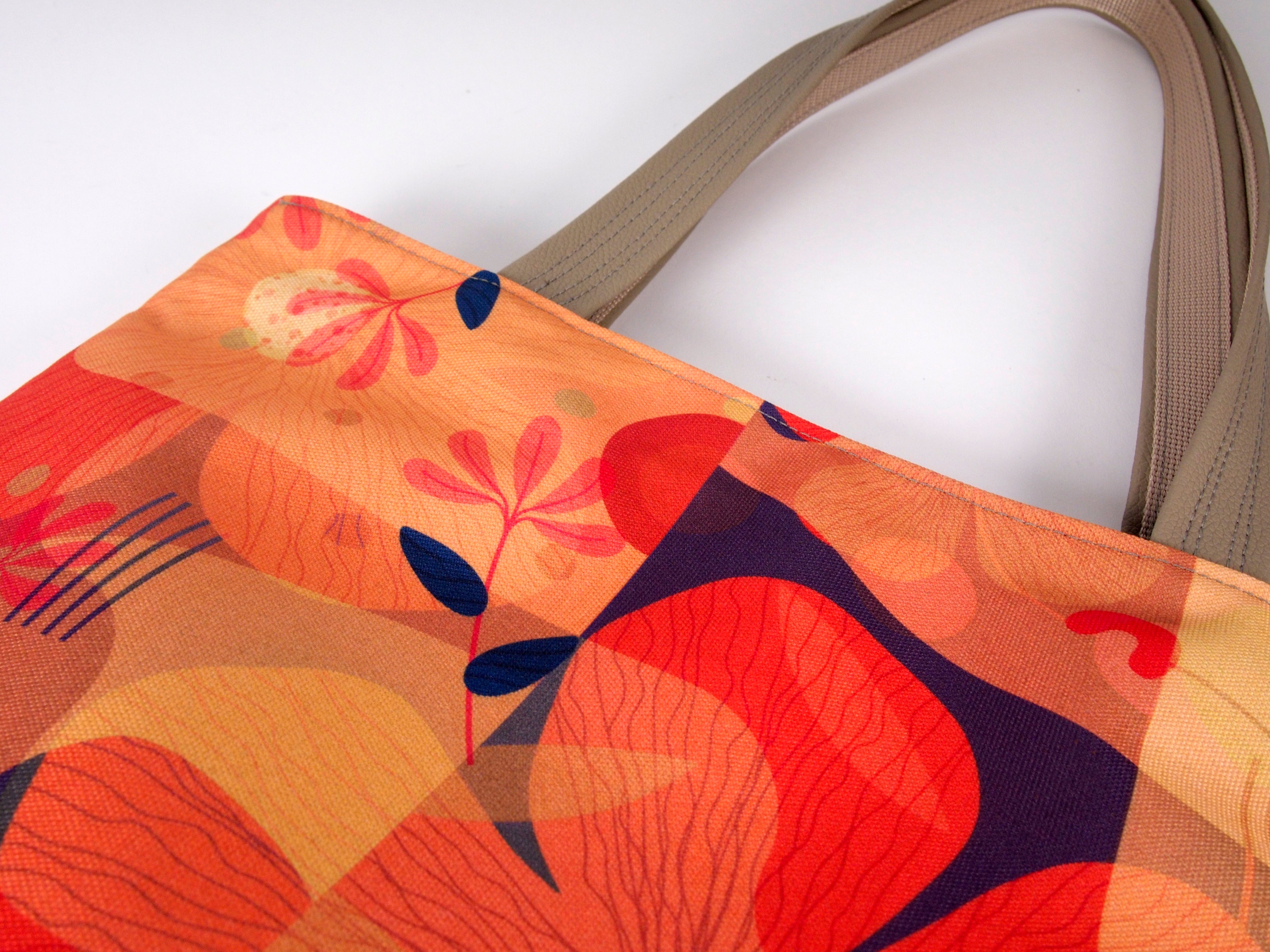 Bardo large tote bag - Orange flowers - Premium large tote bag from Bardo bag - Just lvabstract, art bag, black, floral, flower, geometric abstraction, gift, green, handemade, large, nature, pink, purple, red, tablet, tote bag, tulips, vegan leather, woman, work bag79! Shop now at BARDO ART WORKS