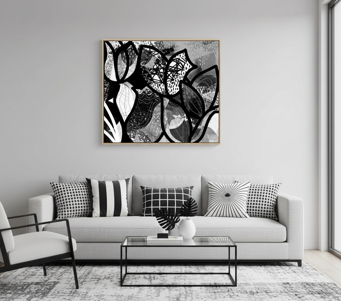 Bardo print върху канава с дървена подрамка - Garden in black - 214.74 €