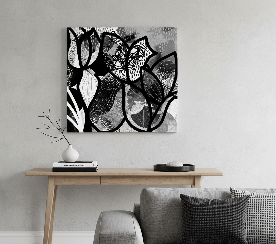 Bardo print върху канава с дървена подрамка - Garden in black - 214.74 €