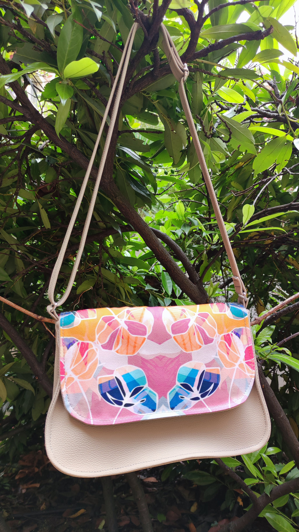 Bardo box bag - Colorful fantasy 1 - Premium bardo box bag from spring - Just lvbeige, floral, flowers, gift, handemade, leaves, nature, vegan leather, woman52.00! Shop now at BARDO ART WORKS