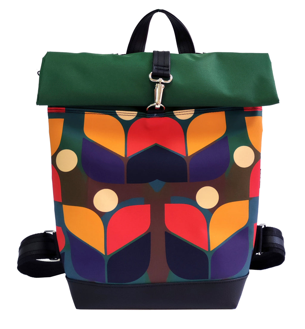 Bardo roll backpack - Тhe colors of the earth - Premium Bardo backpack from BARDO ART WORKS - Just lvabstract, art, backpack, flowers, gift, green, handemade, orange, ping, purple, red, tablet, urban style, vegan leather, woman, yellow85! Shop now at BARDO ART WORKS