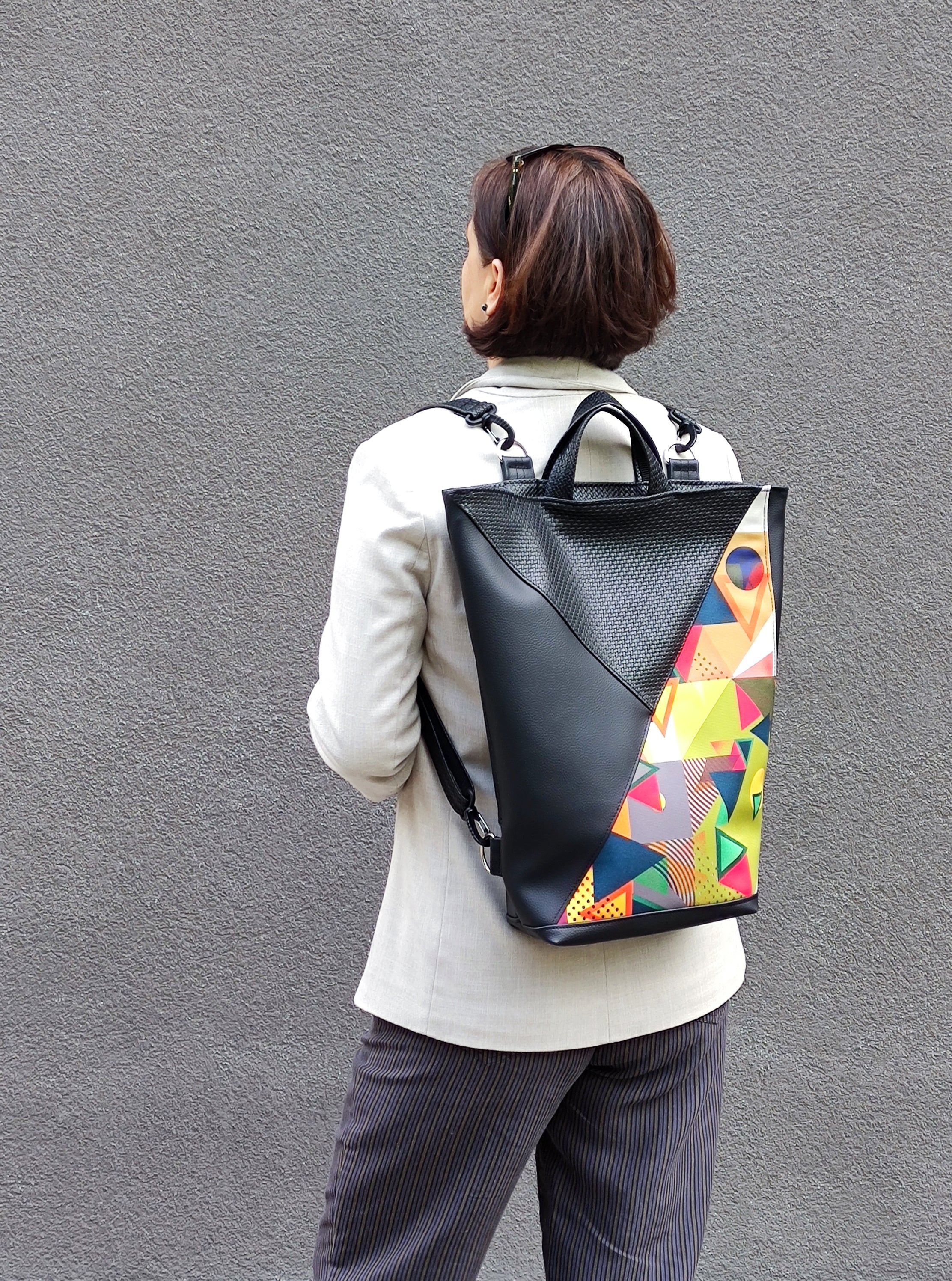 Bardo - Casablanca 2in1 backpack - Abstract geometric - Premium large tote bag from BARDO ART WORKS - Just lvabstract, gift, handemade, vegan leather, woman125! Shop now at BARDO ART WORKS