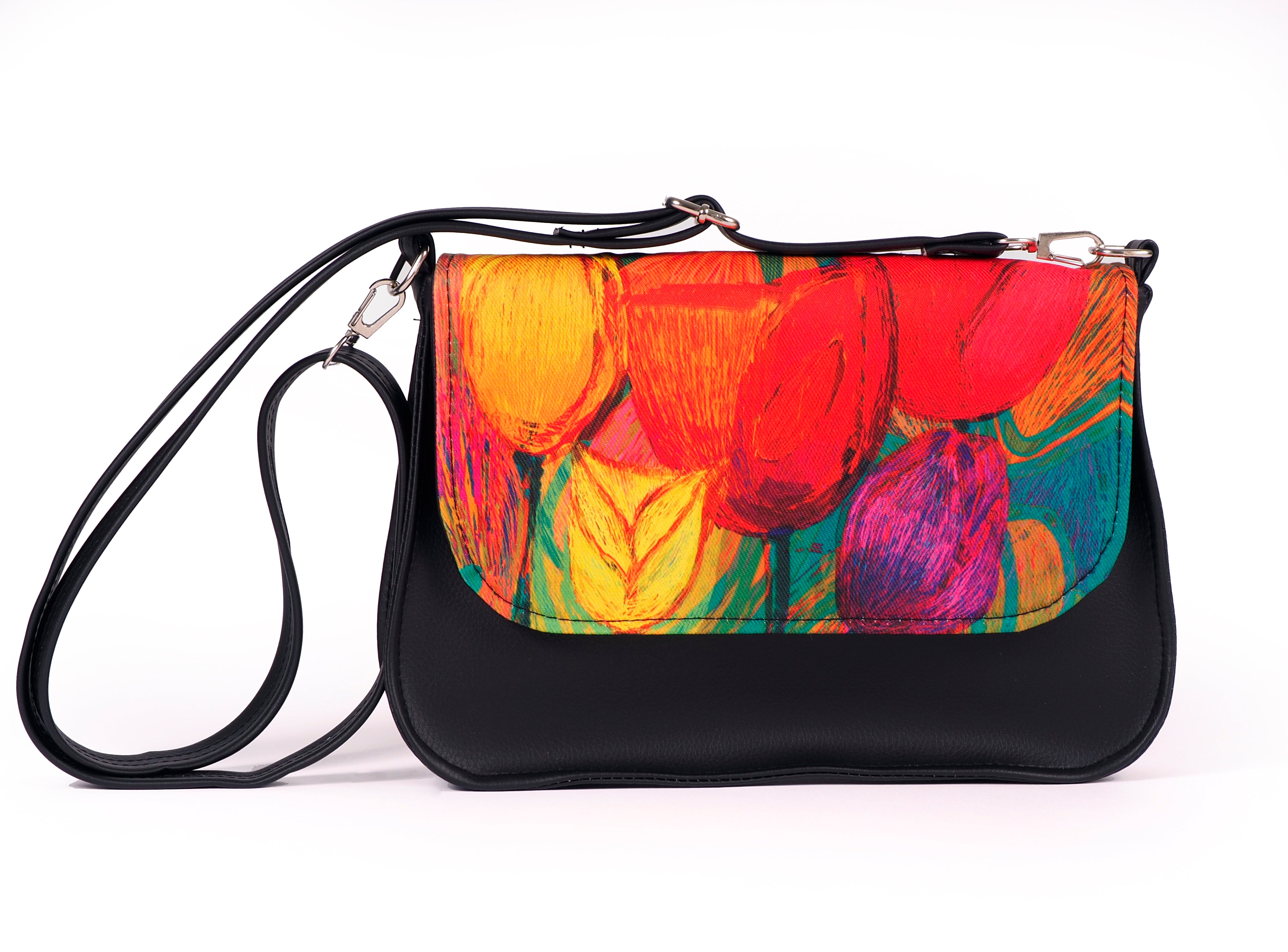 Bardo box bag - Garden of tulips - Premium bardo box bag from vintage garden - Just lvfloral, flowers, Garden of tulips, gift, green, handemade, leaves, nature, ping, purple, vegan leather, woman52.00! Shop now at BARDO ART WORKS