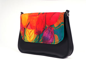 Bardo box bag - Garden of tulips - Premium bardo box bag from vintage garden - Just lvfloral, flowers, Garden of tulips, gift, green, handemade, leaves, nature, ping, purple, vegan leather, woman52.00! Shop now at BARDO ART WORKS