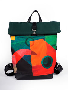 Bardo roll backpack - Geometric - Premium Bardo backpack from BARDO ART WORKS - Just lvabstract, art, backpack, black, dance, dark blue, gift, handemade, jazz, orange, purple, red, tablet, urban style, vegan leather, woman85.00! Shop now at BARDO ART WORKS