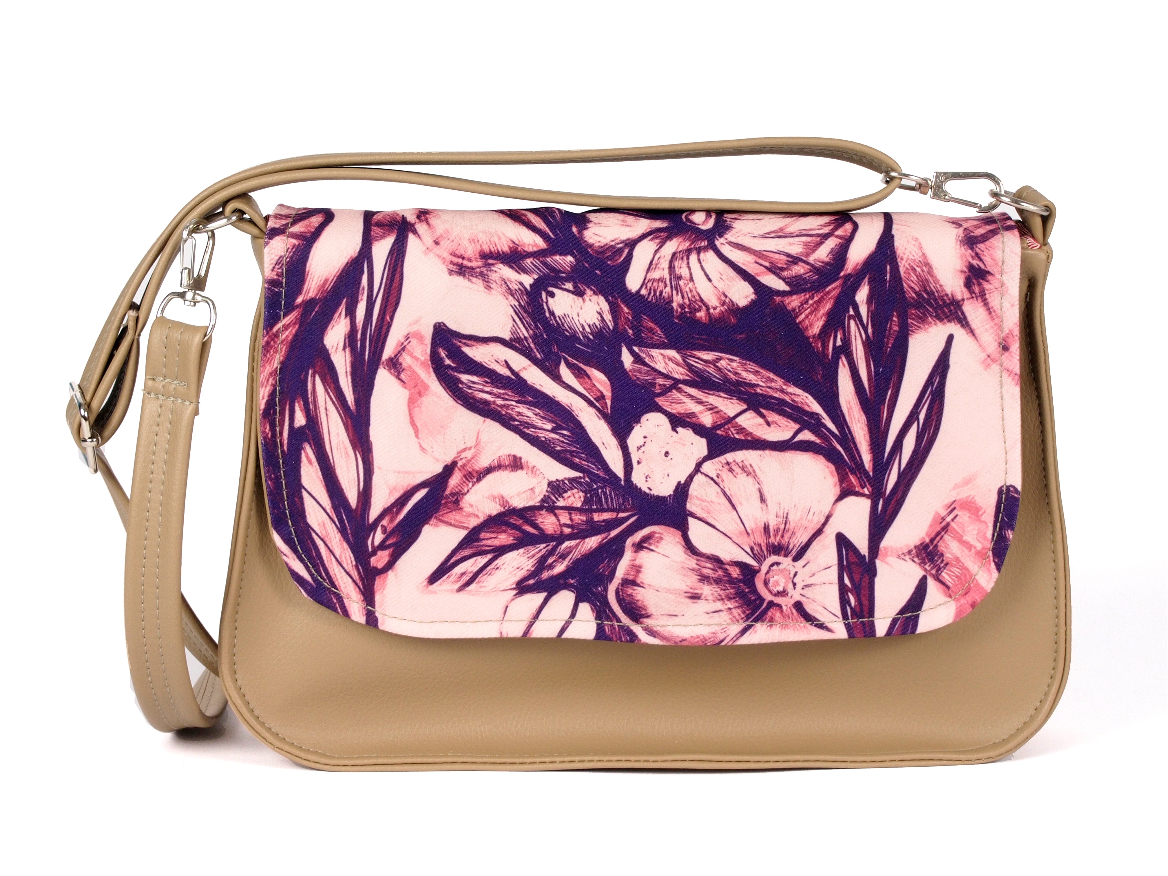 Bardo box bag - Violet flowers - Premium bardo box bag from spring - Just lvbeige, floral, flowers, gift, handemade, leaves, nature, vegan leather, woman52.00! Shop now at BARDO ART WORKS