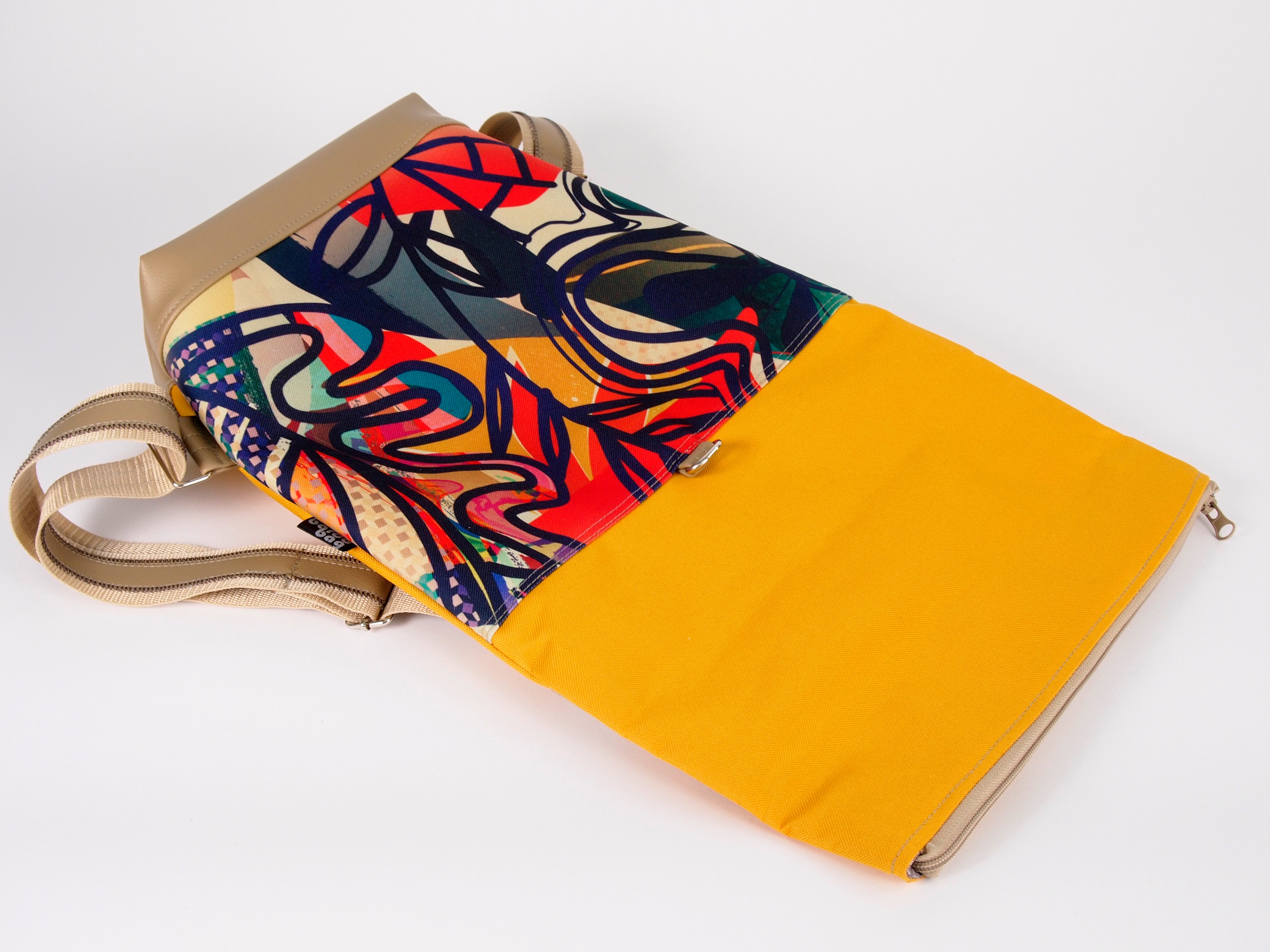 Bardo roll backpack - Summer abstraction - Premium Bardo backpack from BARDO ART WORKS - Just lvabstract, art, backpack, black, dance, dark blue, gift, handemade, jazz, orange, purple, red, tablet, urban style, vegan leather, woman85.00! Shop now at BARDO ART WORKS