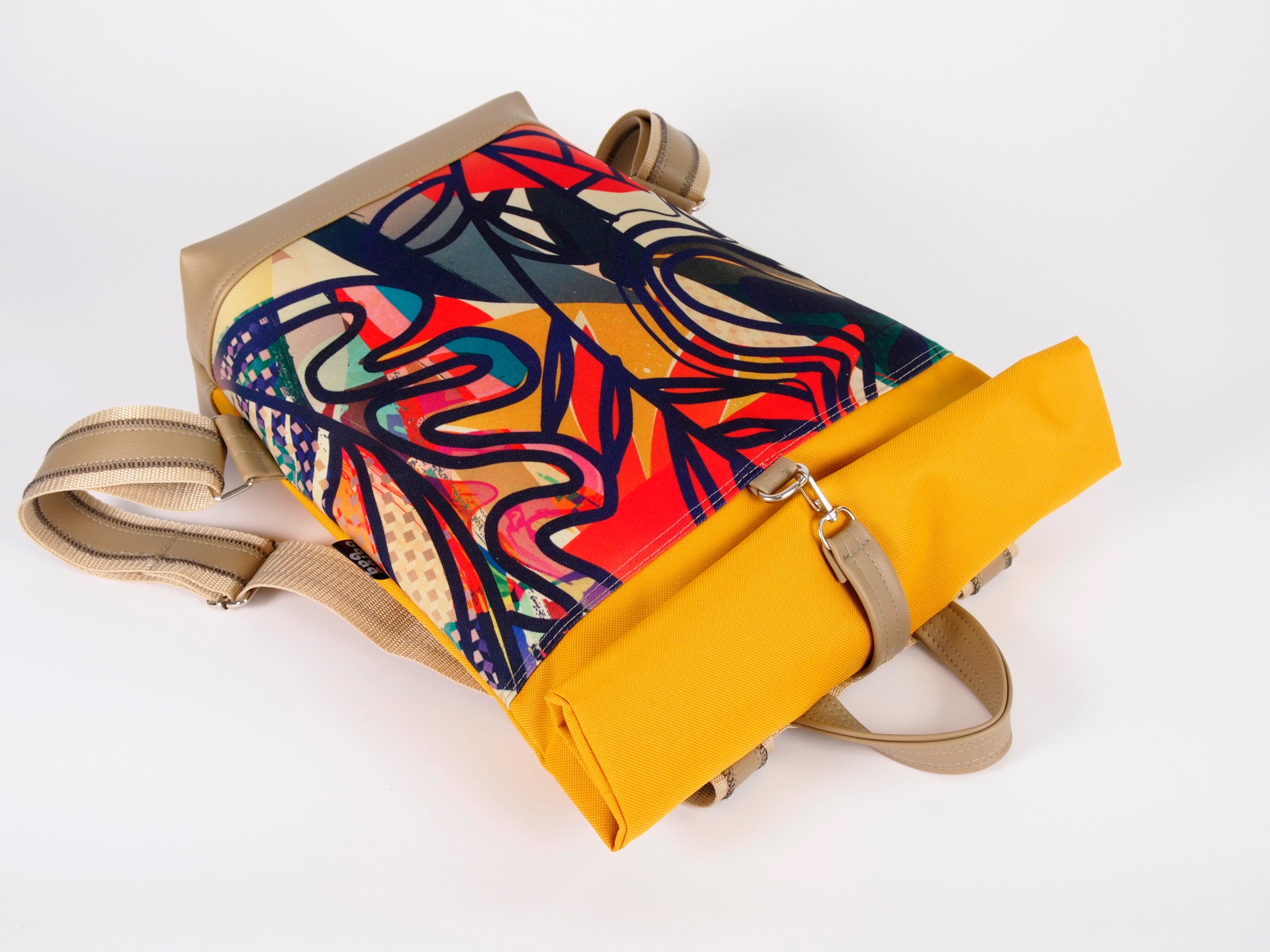 Bardo roll backpack - Summer abstraction - Premium Bardo backpack from BARDO ART WORKS - Just lvabstract, art, backpack, black, dance, dark blue, gift, handemade, jazz, orange, purple, red, tablet, urban style, vegan leather, woman85.00! Shop now at BARDO ART WORKS