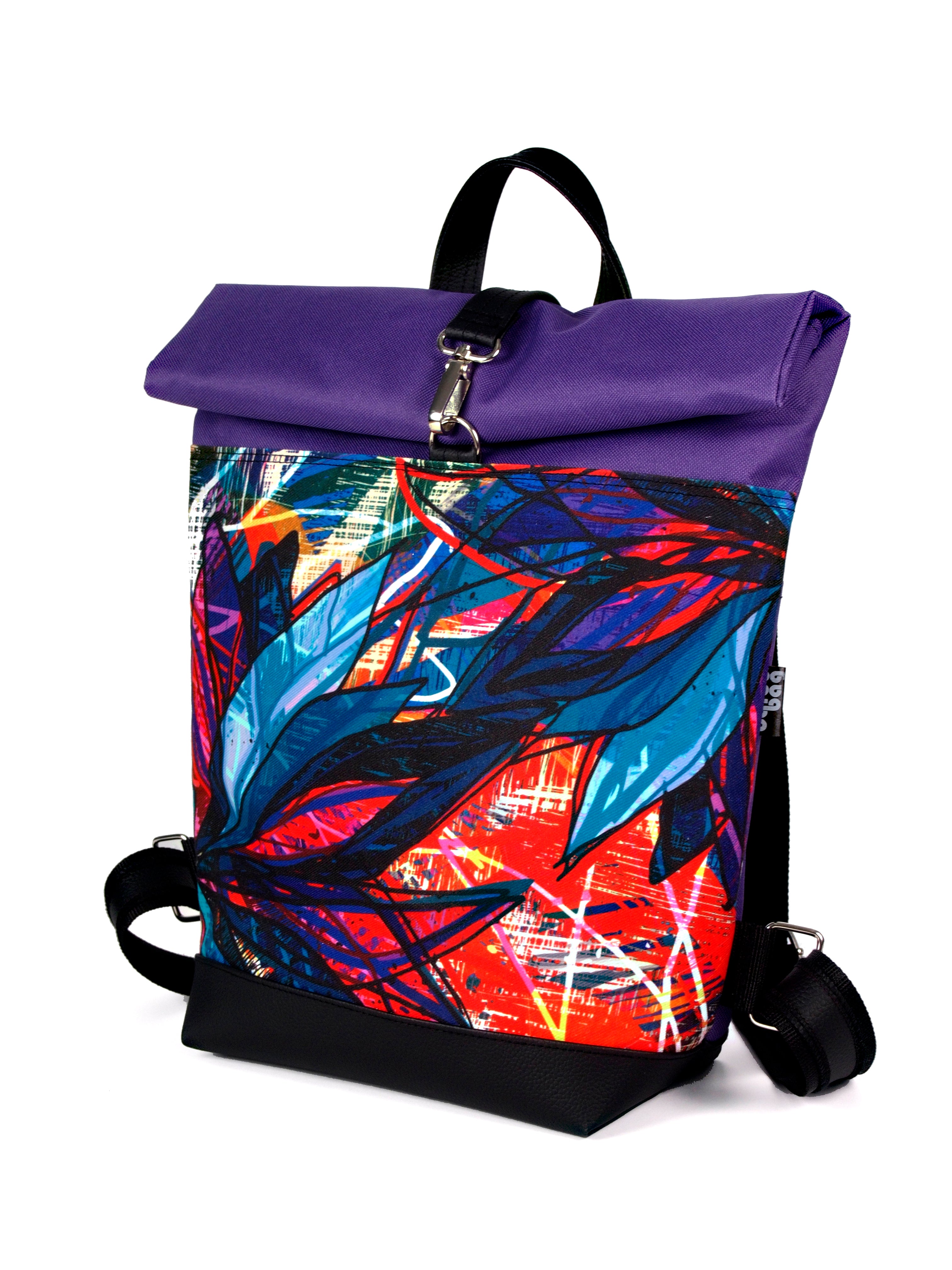 Bardo roll backpack - Blue Water Lily - Premium Bardo backpack from BARDO ART WORKS - Just lvabstract, art, backpack, black, Blue Water Lily, dark blue, gift, handemade, purple, tablet, urban style, vegan leather, woman85.00! Shop now at BARDO ART WORKS