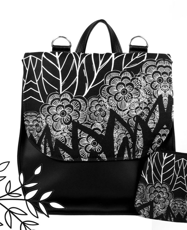 Bardo backpack&bag - B&W - Premium bardo backpack&bag from BARDO ART WORKS - Just lvart bag, B&W, backpack, bag, black, floral, flowers, gift, green, handemade, messenger, nature, urban style, vegan leather, woman69.00! Shop now at BARDO ART WORKS