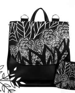 Bardo backpack&bag - B&W - Premium bardo backpack&bag from BARDO ART WORKS - Just lvart bag, B&W, backpack, bag, black, floral, flowers, gift, green, handemade, messenger, nature, urban style, vegan leather, woman69.00! Shop now at BARDO ART WORKS