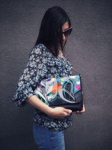 Bardo small bag - Waiting for the dawn - Premium Bardo small bag from BARDO ART WORKS - Just lvabstract, art bag, Art Print, autumn, black, colors, dark blue, floral, gift, graphic, green, handemade, orange, painted patterns, purple, urban style, vegan leather, white, woman, yellow55.00! Shop now at BARDO ART WORKS