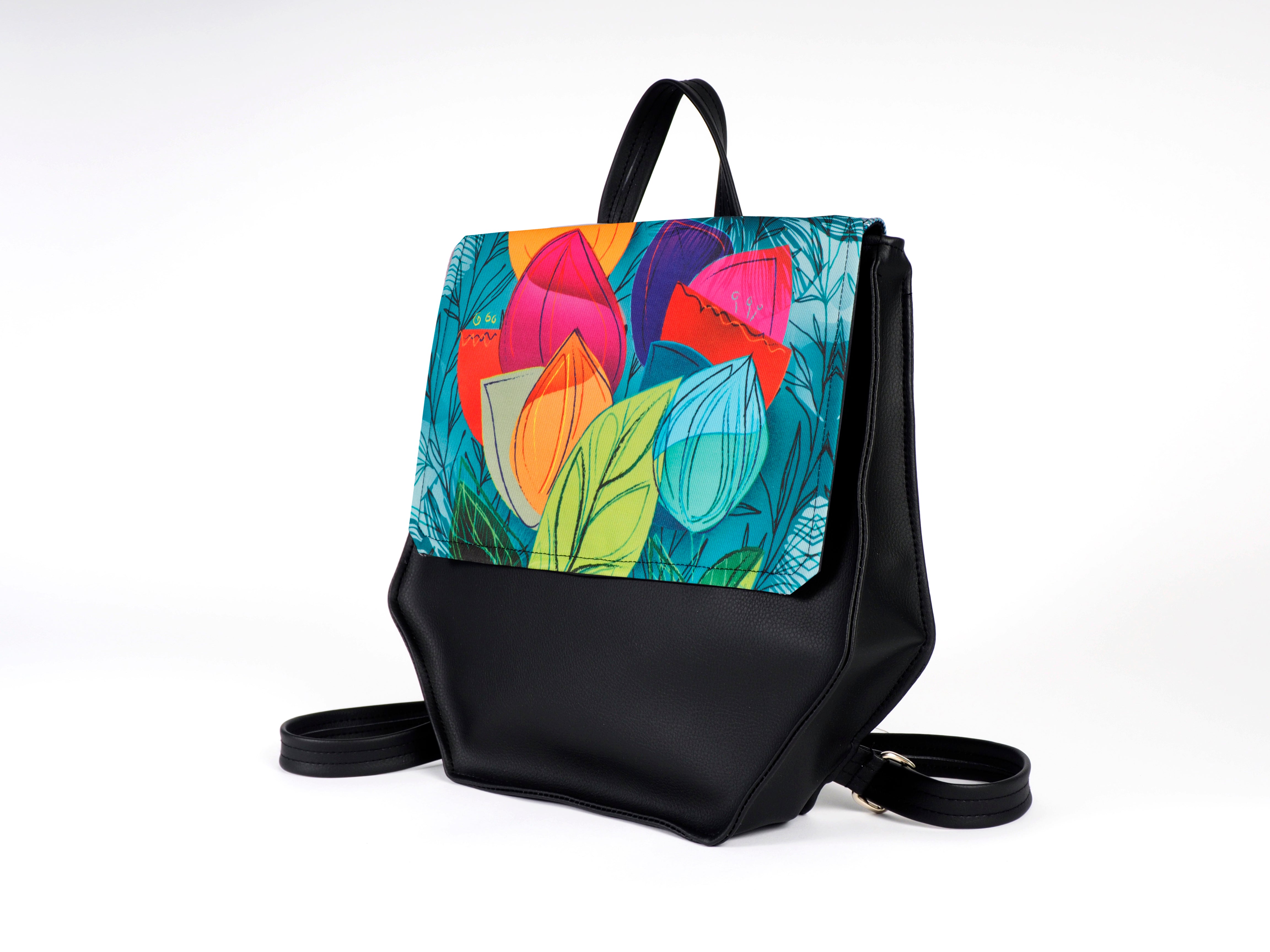 Bardo backpack honey cell - Forest flowers - Premium  from BARDO ART WORKS - Just lvabstract, Art Print, backpack, black, blue, floral, flowers, graphic, handmade, pink, vegan leather, white, woman65.00! Shop now at BARDO ART WORKS