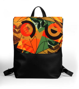 Bardo backpack large - Geometric flowers - Premium backpack large from BARDO ART WORKS - Just lvdark green, flowers, forest, gift, handemade, lotos, nature, painted patterns, red, tablet, urban style, vegan leather, woman89.00! Shop now at BARDO ART WORKS