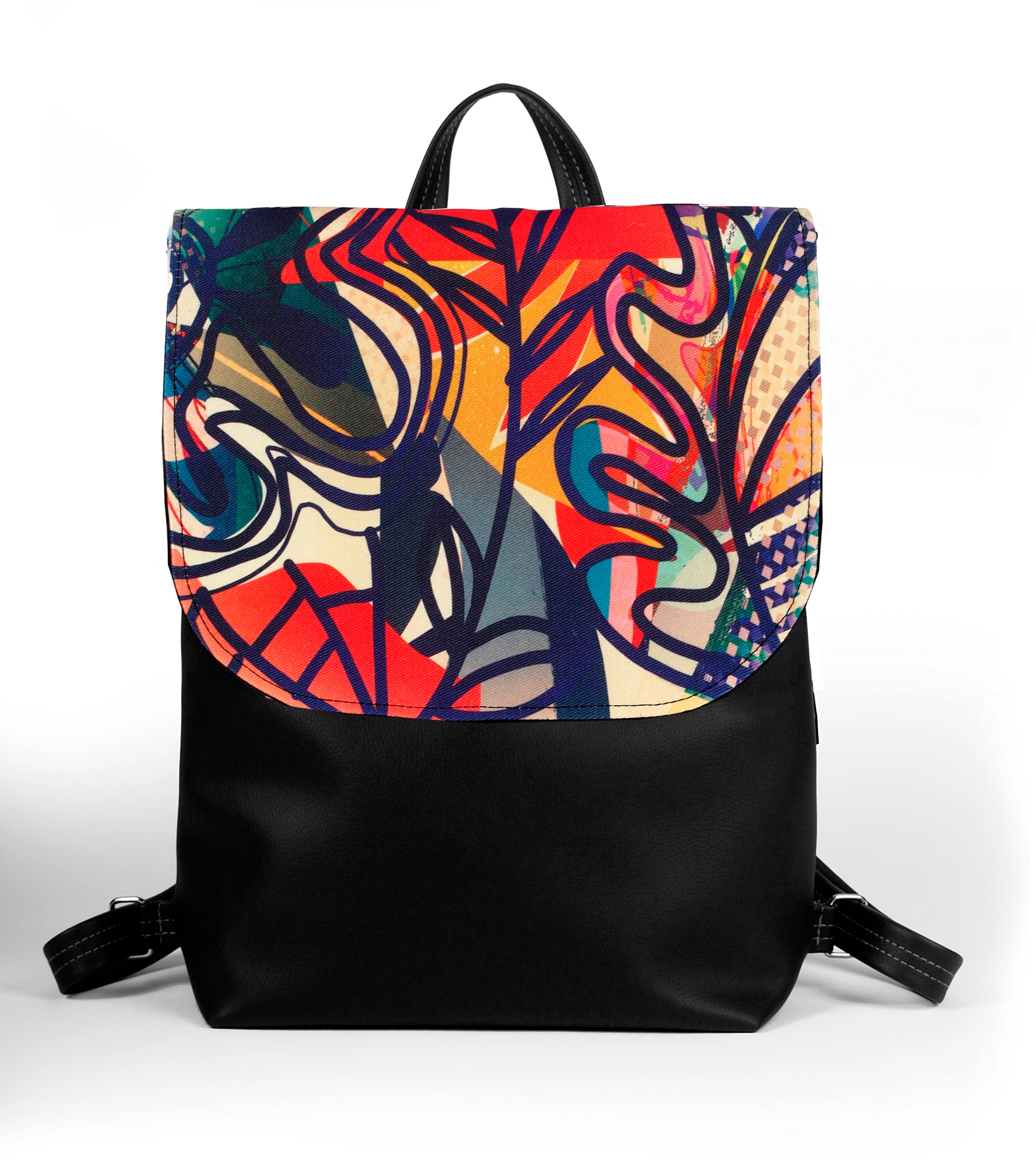 Bardo backpack large - Summer abstraction - Premium backpack large from BARDO ART WORKS - Just lvdark green, flowers, forest, gift, handemade, lotos, nature, painted patterns, red, tablet, urban style, vegan leather, woman89.00! Shop now at BARDO ART WORKS