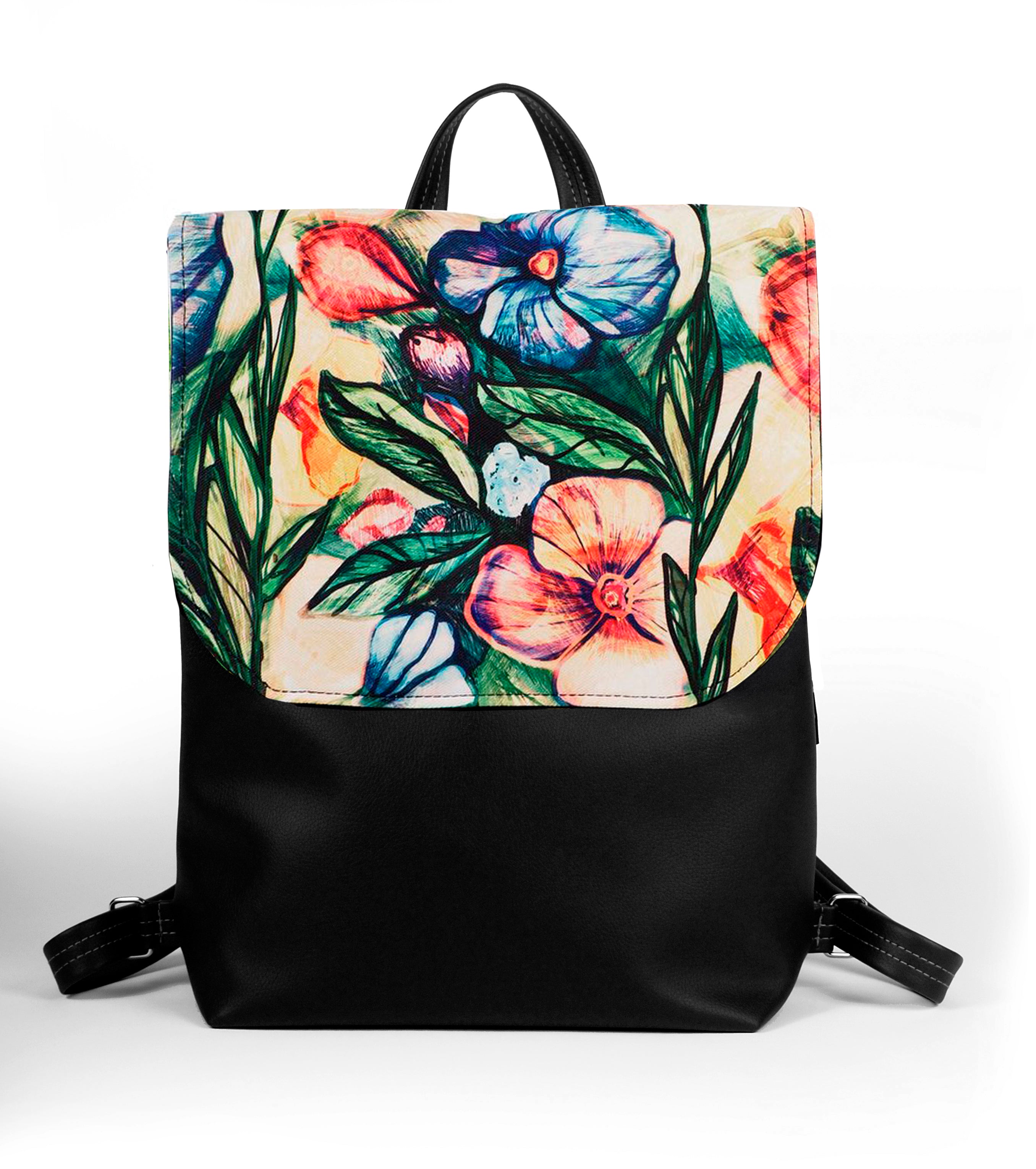 Bardo backpack large - Vintage garden - Premium backpack large from BARDO ART WORKS - Just lvdark green, flowers, forest, gift, handemade, lotos, nature, painted patterns, red, tablet, urban style, vegan leather, woman89.00! Shop now at BARDO ART WORKS