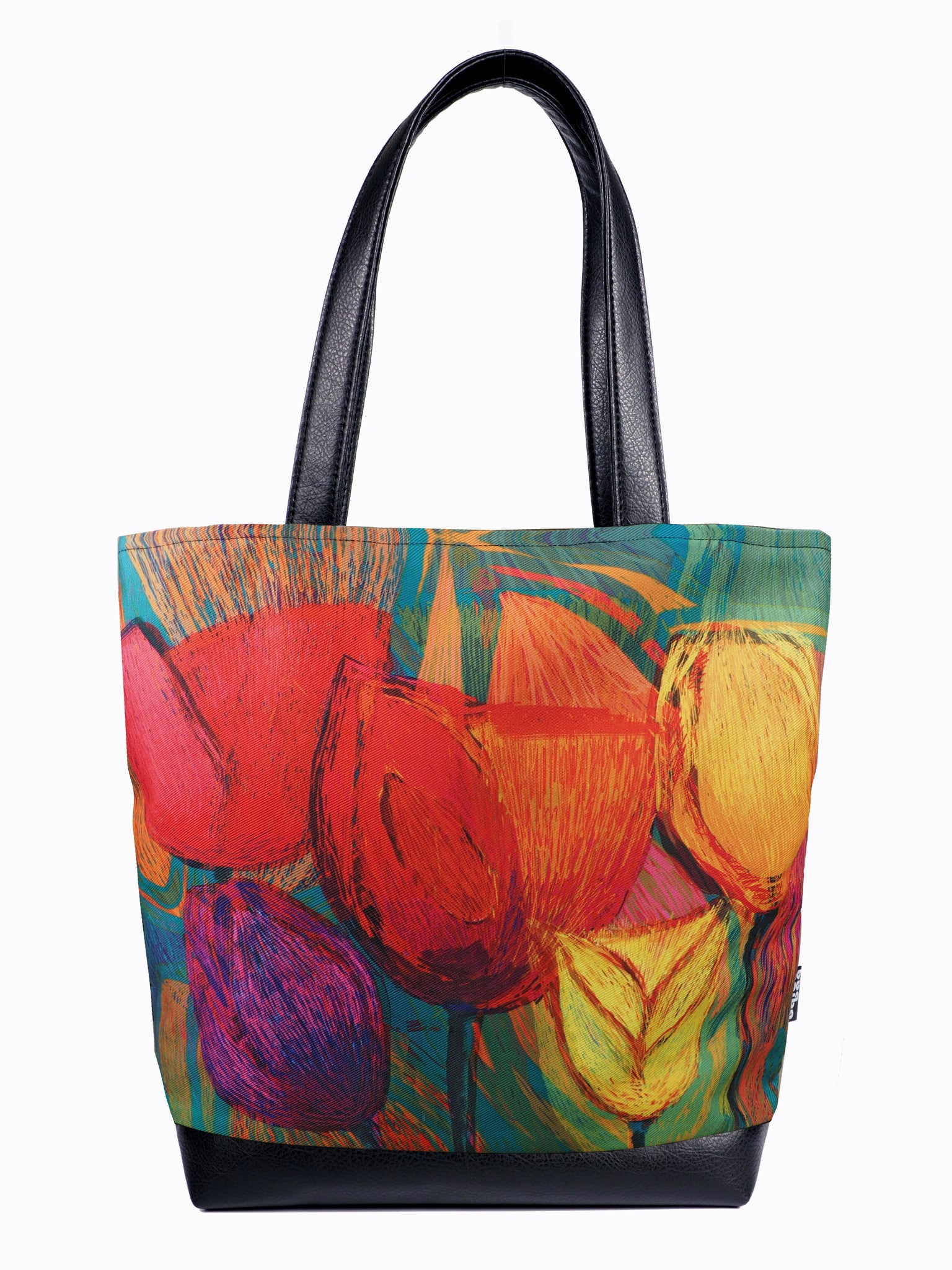 Bardo large tote bag - Garden of tulips - Premium large tote bag from Bardo bag - Just lvabstract, art bag, black, floral, flower, gift, green, handemade, large, nature, pink, purple, red, tablet, tote bag, tulips, vegan leather, woman, work bag89.00! Shop now at BARDO ART WORKS