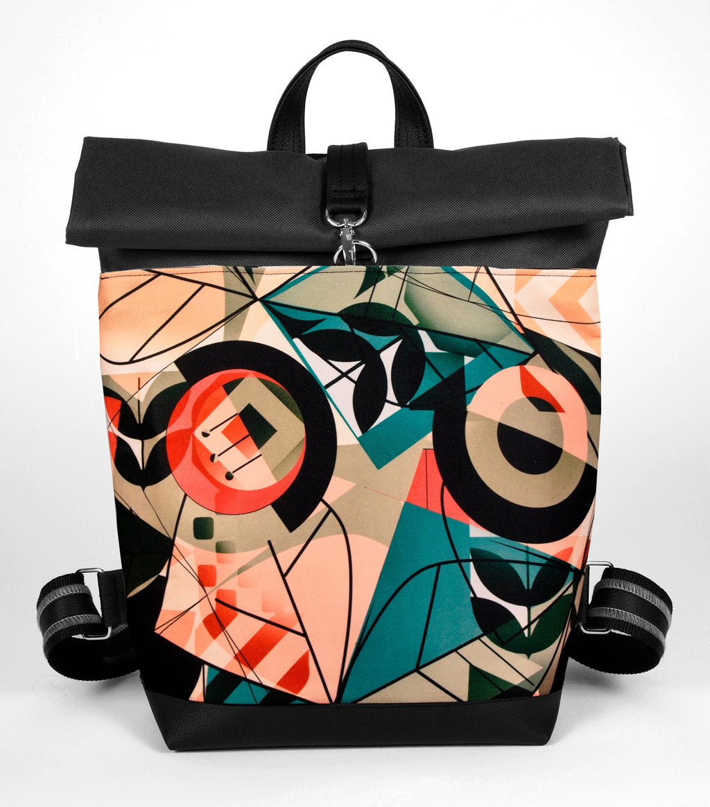 Bardo roll backpack - Geometric abstraction - Premium Bardo backpack from BARDO ART WORKS - Just lvabstract, art, backpack, black, dragon, gift, handemade, roll, tablet, urban style, vegan leather85.00! Shop now at BARDO ART WORKS