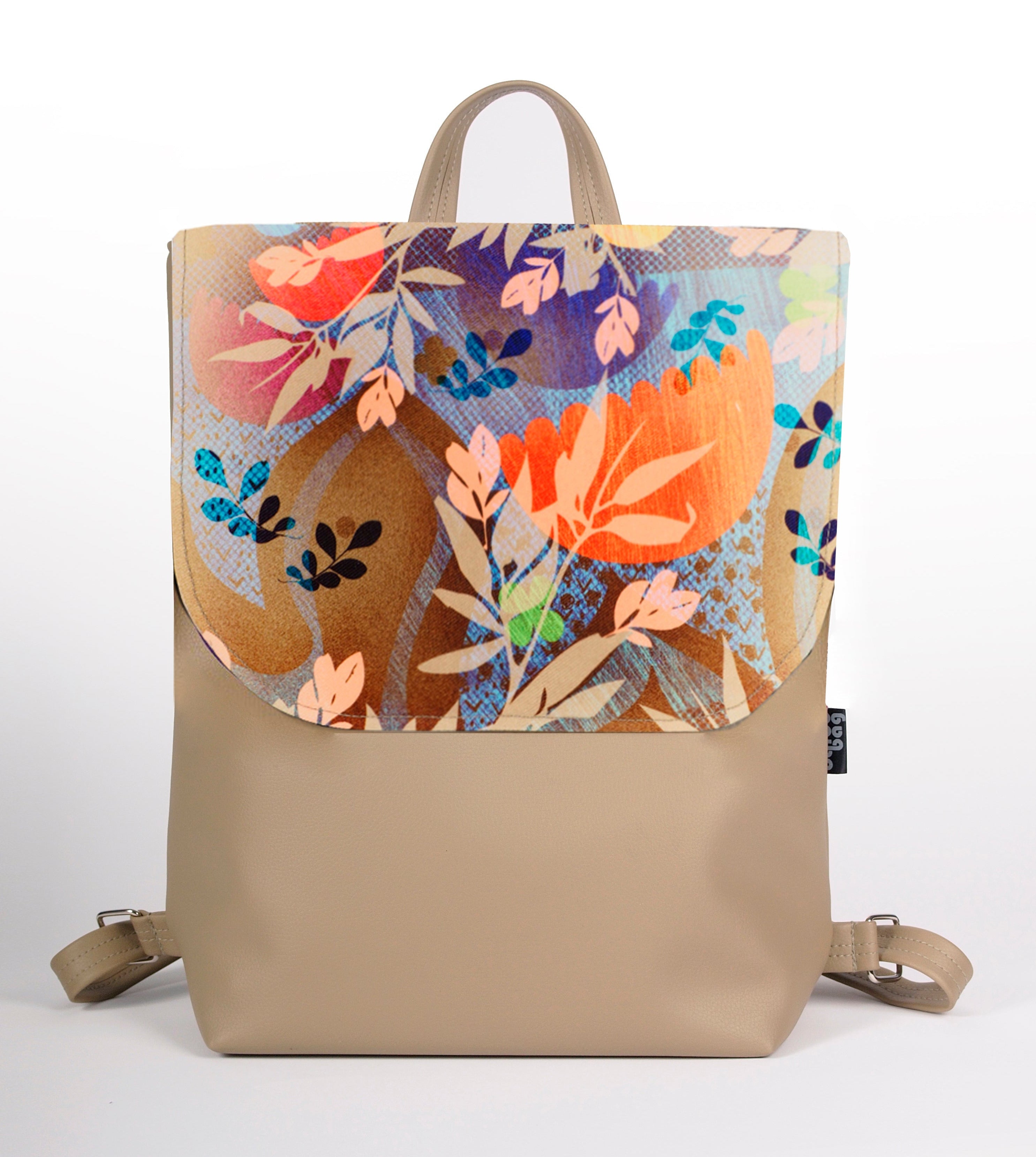 Bardo backpack large - Summer time - Premium backpack large from BARDO ART WORKS - Just lvbeige, brown, gift, handemade, natural, nature, painted patterns, spring, tablet, urban style, vegan leather, woman85.00! Shop now at BARDO ART WORKS