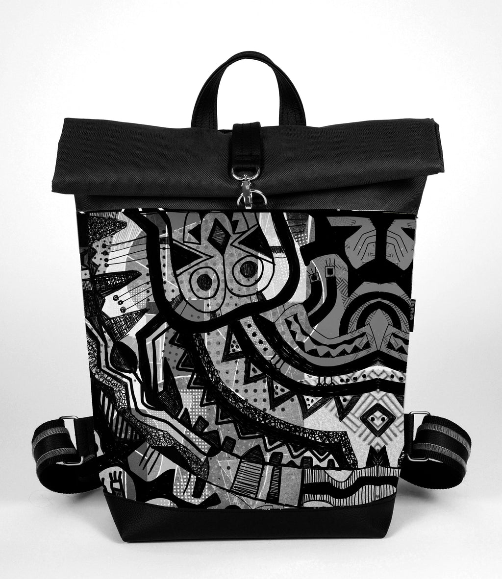Bardo roll backpack - Dragon - Premium Bardo backpack from BARDO ART WORKS - Just lvabstract, art, backpack, black, dragon, gift, handemade, roll, tablet, urban style, vegan leather85.00! Shop now at BARDO ART WORKS