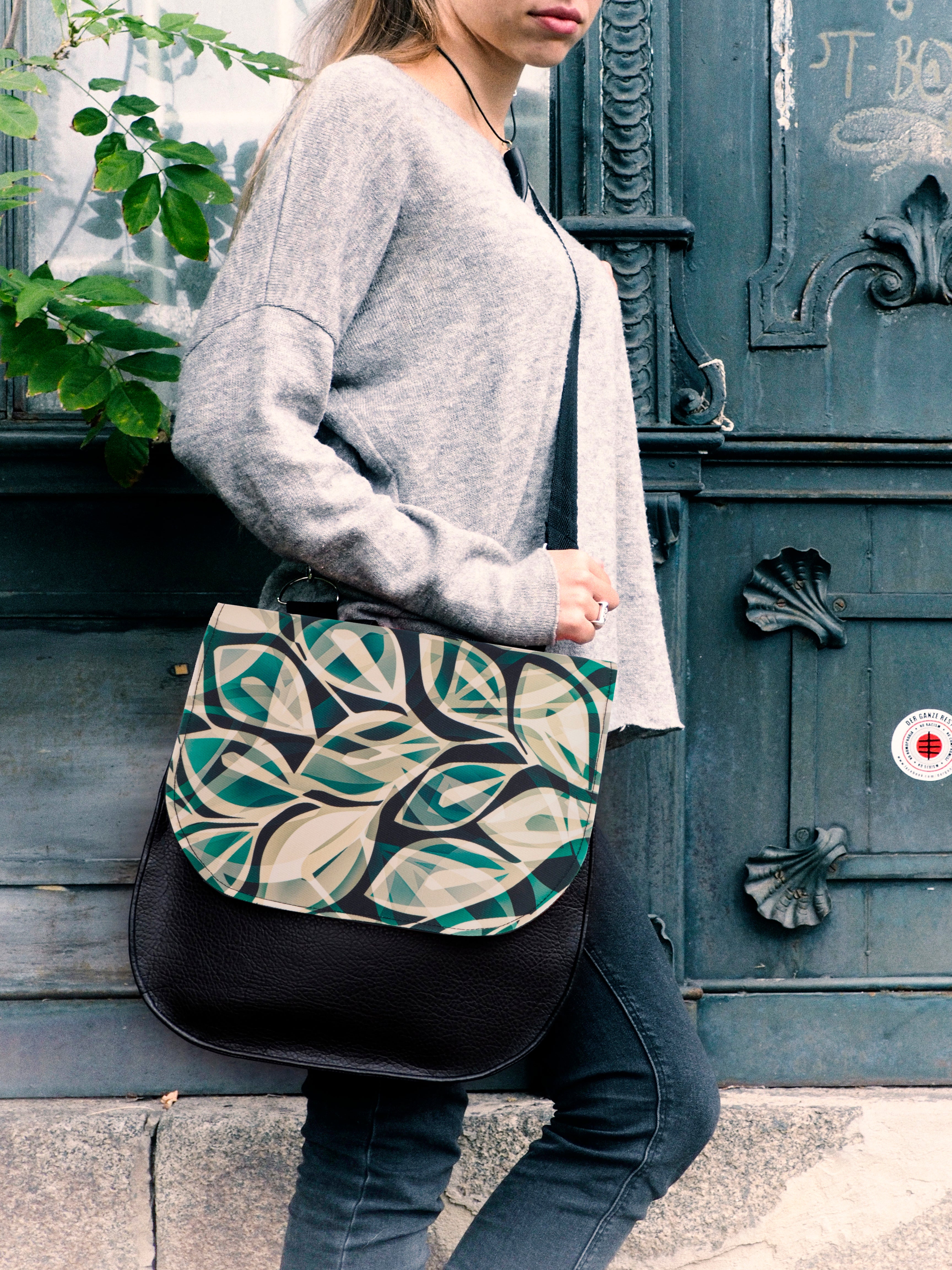 Bardo backpack&bag - Green spring - Premium bardo backpack&bag from BARDO ART WORKS - Just lvabstract, backpack, bag, black, floral, graphic, green spring, handmade, messenger, nature, vegan leather, work75.00! Shop now at BARDO ART WORKS