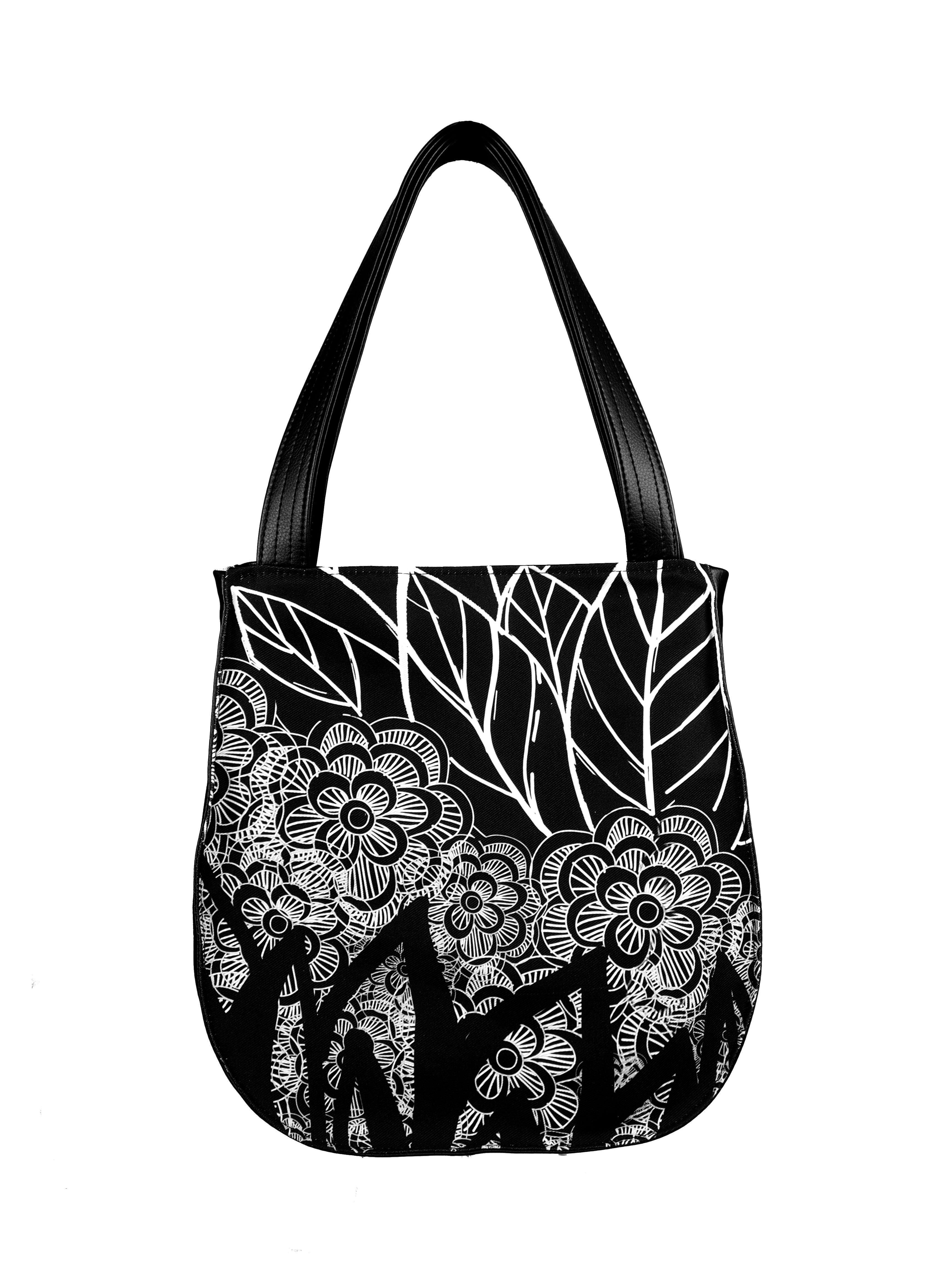 Bardo style bag - B&W - Premium style bag from BARDO ART WORKS - Just lvabstract, black, floral, flowers, forest flowers, graphic, green, handemade, leaves, summer, white69.00! Shop now at BARDO ART WORKS